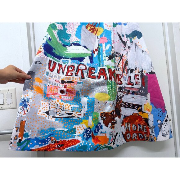 Alice + Olivia Basquiat Unbreakable Print Tina Maxi Skirt Blue Doodle Paint 2 - Picture 11 of 12